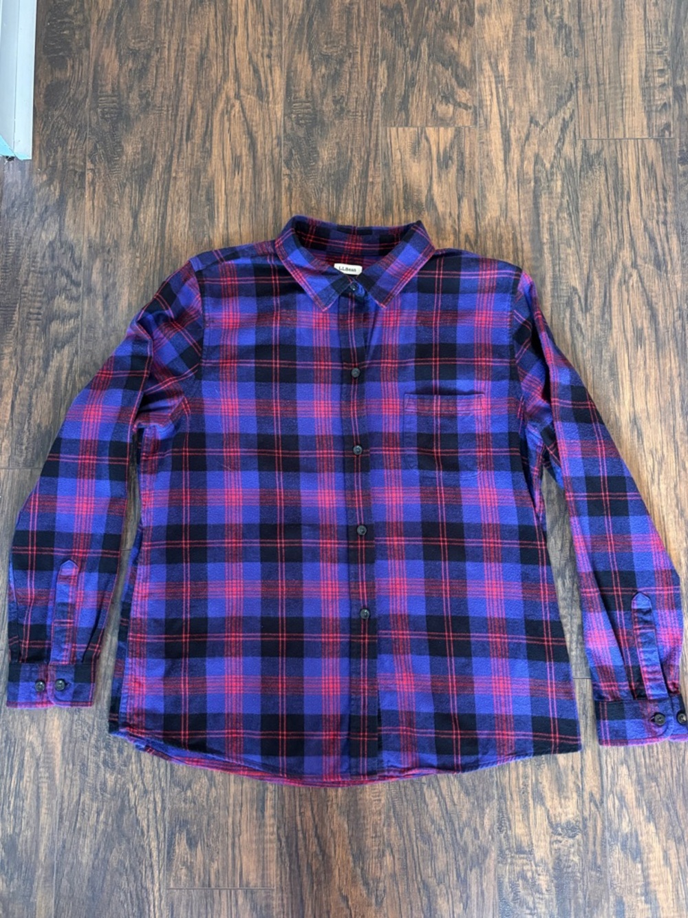 L.L. Bean Black and Purple Plaid Button-Down Shirt